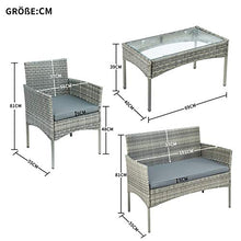 SUFUBAI - Set di mobili da balcone, 4 pezzi, set di mobili da giardino in rattan, sedia in vimini, per cortile, portico, giardino, piscina, balcone