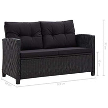 Tidyard Divano da Giardino Esterno 2 Posti Polyrattan con Cuscini Nero 124 cm Divano per Soggiorno 2 Posti Polyrattan Divano in Rattan