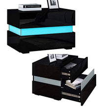 Wakects Comodino, comodino con 2 cassetti e illuminazione a LED, lucido, per soggiorno, camera da letto, corridoio, ufficio (nero)