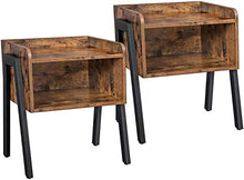 BRTLX Set di 2 Comodino Impilabile Stile Industriale, Vintage Moderni Tavolino Lato Divano da Salotto con Scomparto Portaoggetti Struttura in Metallo, Facile da Montare, Marrone Rustico