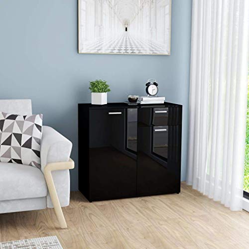 XHCP Credenza, Comodino, Comodino, cassettiera per la casa Soggiorno Camera da Letto Bianco Lucido 80x36x75 cm truciolare