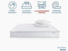 Dormir- Kit Materasso Five Stars in Memory Foam, Dispositivo Medico CE, Materasso Matrimoniale 160x190cm, h24 cm, Ortopedico, sottovuoto, Memory Foam, ipoallergenico, guanciali Memory in Regalo
