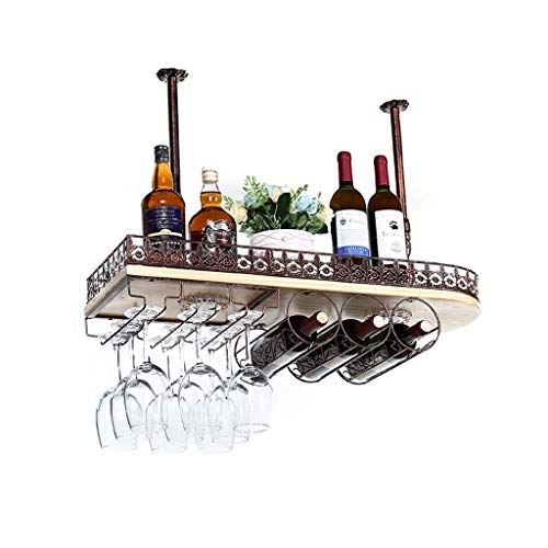 NMDCDH Portabicchieri da Vino Rosso, bancone Bar a rovescio, Wine Bar, Creativo retrò in Legno massello portabicchieri Europeo per la casa, Appendiabiti (Colore: Marrone, Dimensioni: 80 *
