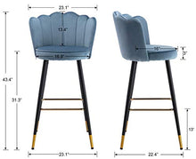 CIMOO CIMOTA Sgabello da bar in velluto moderno cucina sgabelli con schienale 30 78,7 cm Tufted Bar Altezza Sedia da pranzo per Home Bar, Haze Blue, 1PC
