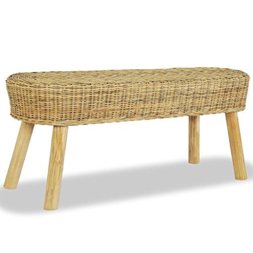 Festnight Panca/Panchina Ovale in Rattan Naturale e Legno Massello di Teak 110x35x45 cm/160x35x45 cm da Ingresso/Corridoio/Salotto/Soggiorno/Camera/Giardino/Patio/Balcone