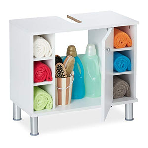 Relaxdays Mobile Sottolavabo, Armadietto Bagno con 1 Anta, 53,5x60x32 cm, 7 Scomparti & Apertura per Sifone, Bianco, 90% Fibra 10% plastica, 1 pz