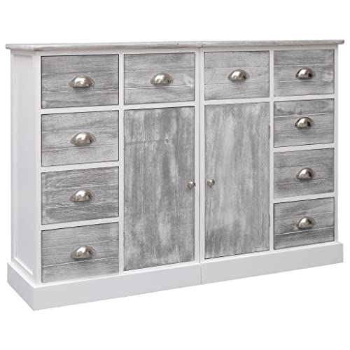 vidaXL Credenza Mobile con 10 Cassetti e Ante Robusta Pratica Tavolino Laterale Salotto Grigia 113x30x79 cm in Legno Pioppo e Paulownia