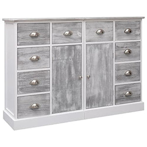 vidaXL Credenza Mobile con 10 Cassetti e Ante Robusta Pratica Tavolino Laterale Salotto Grigia 113x30x79 cm in Legno Pioppo e Paulownia
