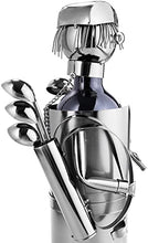 BRUBAKER Portabottiglie per Vino - Golfista con Borsa Giocatore di Golf - Decorazione in Metallo - Portabottiglie con Biglietto d'Auguri - Regalo del Vino