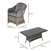 Outsunny Set Tavolo e Sedie da Giardino in Rattan, Poltrone da Esterno con Tavolo da Giardino, 7 pz Grigio