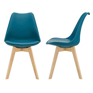 [en.casa] Set di 2 Sedie Sala da Pranzo con Gambe di Legno Massello di Faggio Seduta Imbottita - Turchese