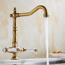Faucet-4456 360 Rubinetto Girevole della Cucina, Rubinetto Tradizionale della Cucina del Doppio della Porcellana Dell'ottone Antico, Rubinetto della Doppia in Ottone Solido della Leva