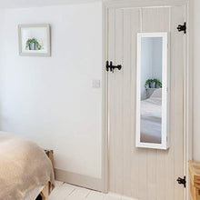 COSTWAY Armadietto per Gioielli con Specchio a Parete e Porta con Luce a LED, Portagioielli da Parete, 106 x 30 x 8,5 cm, Bianco