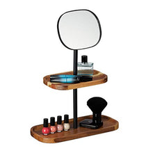 Relaxdays Specchio Trucco, 2 Ripiani Legno, Regolabile, da Tavolo per Bagno & Corridoio, HLP 40x30x14 cm, naturale/nero