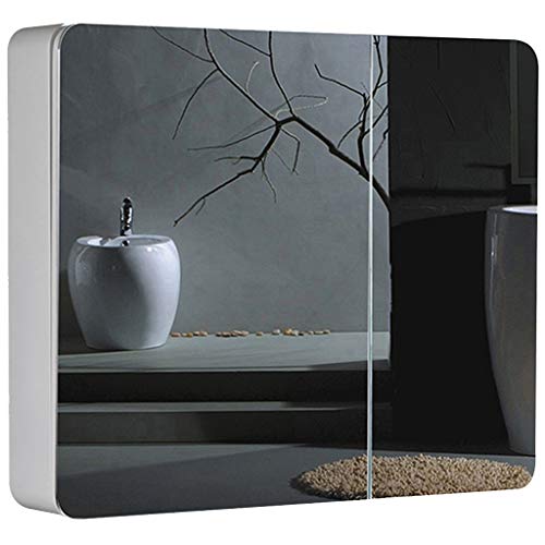 Mobiletto Del Bagno Specchio Da Bagno Con Mensola Armadietto A Specchio Semplice Per Uso Domestico Design Ad Angolo Rotondo A Parete Del Moderno Pensile Del Bagno ( Color : Black , Size : 80*65*14cm )