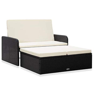 Tidyard Set Divani da Giardino, Set Divano Esterno con Cuscini in Polyrattan Nero 2 pz