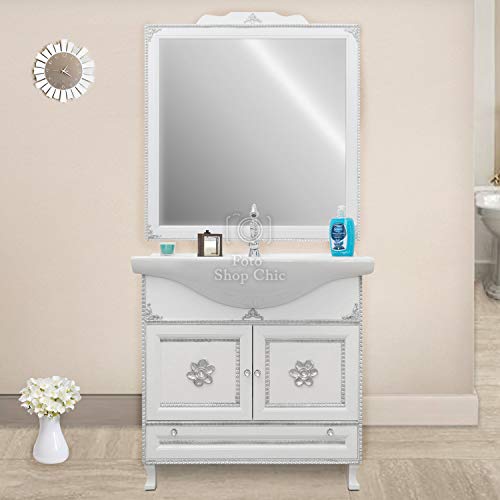 SHOP CHIC Completo Bagno Mobile con lavabo e specchiera in Stile Barocco Moderno per Piccoli spazi