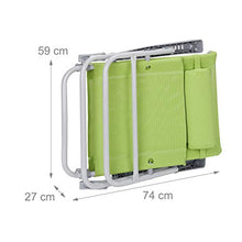 Relaxdays Sedia Pieghevole, Poggiatesta, Apribottiglia, Braccioli Regolabili, 120 kg, Plastica, Acciaio, Verde