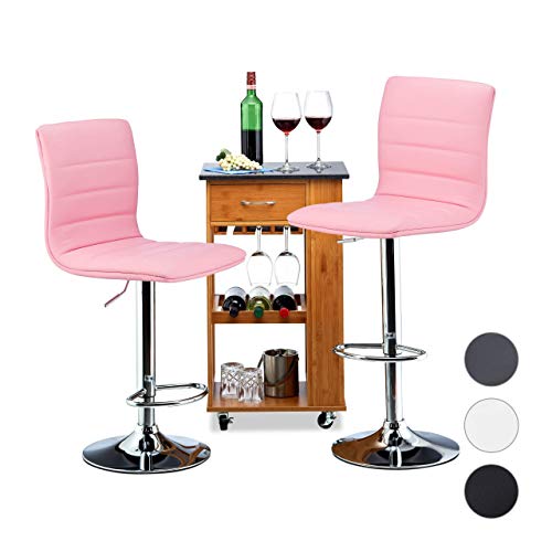 Relaxdays Set 2 Sgabelli Da Bar, Altezza Regolabile, Rosa Girevole, Max.120 Kg, Finta Pelle, Metallo, 117X40X40, Finta Pelle, Acciaio Cromato, Gommapiuma, 1 Pz