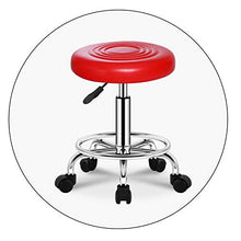 XEWNEGTZI Sgabello Girevole con Rotelle - Base Rinforzata E Lucentezza Metallica - Cuscino PU - Girevole A 360 ° 5 Pulegge - Sgabello da Cucina/Ufficio (6 Colori, 47-62 Cm)(Color:Rosso)
