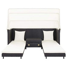 Tidyard Divano Letto per Esterni con Tetto, Divano Letto a 3 Posti Estendibile, Mobili da Giardino in Polyrattan Nero