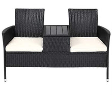 Casaria Panchina da Giardino Polyrattan 2 Posti Piano Tavolo in WPC Cuscini Idrorepellenti 7cm Nero