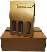 5 scatole Dorate per 3 Bottiglie Vino Verticali Modello bordolese, borgognotta robuste strenne Natalizie Cartone accoppiato e Maniglia Esterna cm.27x9x38,5h Seta Oro