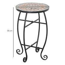 Outsunny Tavolino da Giardino, Tavolo da Esterno in Metallo Nero e Ceramica, Verde e Arancione Ф36 x 58cm