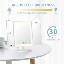 alvorog Specchio Trucco Triplo da Tavolo con Luci 72 LED e Ingrandimento 1X / 2X / 3X / 10X, 180° Rotazione Libera Interruttore Tattile, 3 Colori e Luminosità Regolabile per Il Trucco