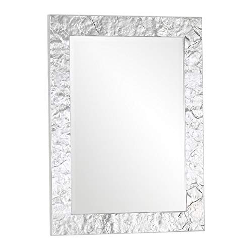 MO.WA Specchio da parete con cornice moderna in legno foglia argento cm. 65x85 fatto a mano, da appendere orizzontale/verticale per camera da letto, ingresso, bagno, sala. made in Italy