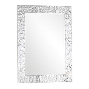 MO.WA Specchio da parete con cornice moderna in legno foglia argento cm. 65x85 fatto a mano, da appendere orizzontale/verticale per camera da letto, ingresso, bagno, sala. made in Italy