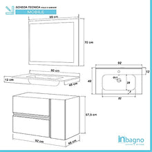 Mobile bagno sospeso 90/110 cm, cassetti e ante con chiusura rallentata, completo di specchio e lavabo in ceramioa (Effetto Pietra Oxid, Mobile 90 con lavabo e specchio)