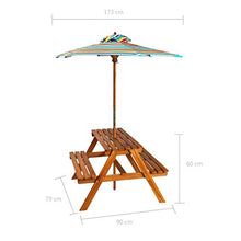 Festnight Tavolo da Picnic per Bambini in Legno di Acacia con Ombrellone,Tavolo da Giardino per Bambini in Legno con Ombrellone 79x90x60cm