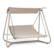 blumfeldt Garden Grove - Sdraio a Dondolo da Giardino, Telaio in Acciaio Rivestito a Polveri, Superficie con Rivestimento Rimovibile e Lavabile, Imbottitura Spessa 6 cm, Beige
