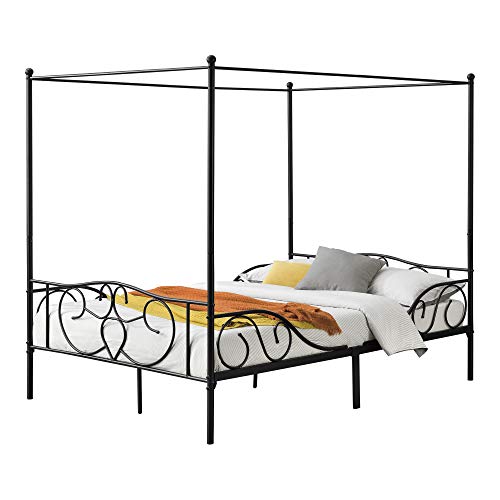 [en.casa] Letto Francese a Baldacchino 140x200 cm Struttura Letto in Acciaio con Elementi Laterali Decorativi in Stile Classico/Romantico - Nero