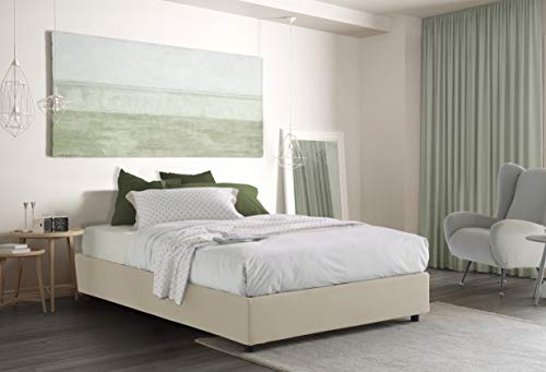 Talamo Italia Letto contenitore Matrimoniale Silvia Sommier, Made in Italy, Letto con rivestimento in tessuto, Apertura frontale, con materasso cm 160x190 incluso, Panna