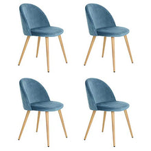 N/A Set di 2/4/6 sedie da Pranzo in Velluto Sedie Mid-Century in Stile Moderno per Il Tempo Libero Sedie Laterali Imbottite con Gambe in Metallo per Soggiorno (Blu, 4)