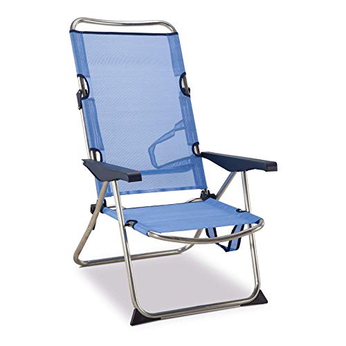 Solenny 50001072720118 – Sedia da spiaggia, letto alta 4 posizioni con manici con stabilizzatori, colore: blu