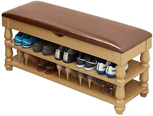 YANG Imbottito Poggiapiedi Bagagli Cassa di Legno Change Scarpe Banco del Pattino tormenta Guardaroba Bagno Pouf ottomano, Carico Massimo 300kg (Color : Dark, Size : 80x30x42cm)