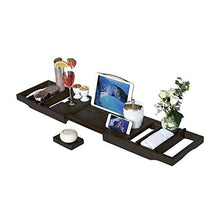 Mensola per Vasca in Legno Massello, Caddy Retro Allungabile con Porta Bicchiere da Vino E Porta iPad/Vaschetta Portaoggetti per Libri, Adatta per La Maggior Parte delle Vasche da Bagno, Marrone