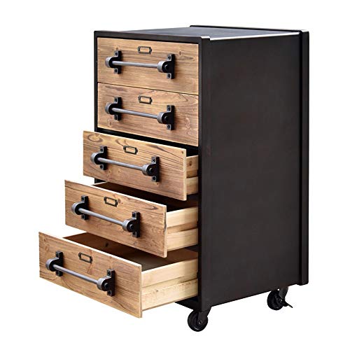 Oupai Tavolini Comodino, Industriale Vento Tavolino Retro Tavolino Camera da Letto Comodino Governo di Immagazzinaggio 5 Cassetti 18 × 13 × 27 Pollici per Soggiorno Camera da Letto