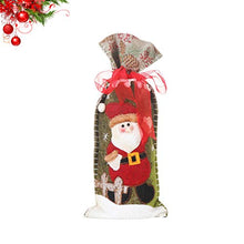 Amosfun Christmas Wine Bottle Cover Wine Bottle Gift Bags Drawstring Christmas Pattern for Xmas Holiday Bottle Dress Up Table Decoration (Rustic Style Santa Claus)