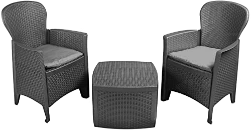 Set di 2 sedie da giardino in rattan, set di 2 sedie da giardino con cuscini e tavolo da patio