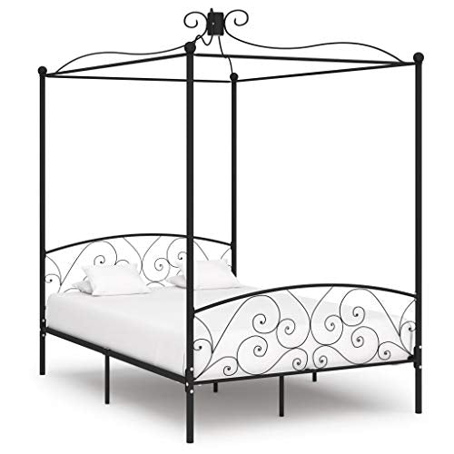SKM Letto a Baldacchino Nero in Metallo 120x200 cm (26.6kg)