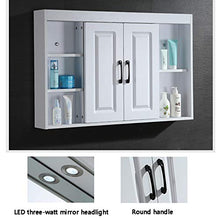 Bathroom mirror Armadietto Specchio Bagno in Legno Massello, Scatola Portaoggetti Nascosta con Doppio Sportello, con Ripiano, Bianco, 65 × 70 × 14 Cm