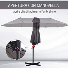 Outsunny Ombrellone Doppio in Acciaio e Poliestere Anti-UV Impermeabile con Manovella, Colore: Grigio, 270 x 440 x 250cm