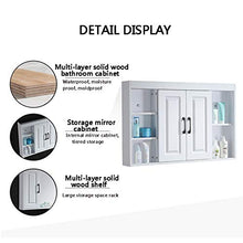 ZQ- Armadietto Specchio Bagno in Legno Massello, Scatola Portaoggetti Nascosta con Doppio Sportello, con Ripiano, Bianco, 65 × 70 × 14 Cm ^_^