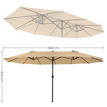 SONGMICS Ombrellone Doppio da Giardino, Parasole di 460 x 270 cm, Extra Grande, UPF50+, con Manovella, per Mercato Esterno Terrazzo, Base Non Inclusa, Tortora GPU36BR