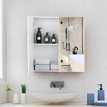 GOPLUS Armadio da Bagno a Specchio con 2 Ante, Organizer Armadio da Parete in Legno a 2 ripani, Bianco 65x62x11,3 cm