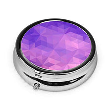 Scatola rotonda per medicina portatile, mini pillole in metallo, dispenser per pillole, borsa da tasca, regalo da viaggio, viola geometrico